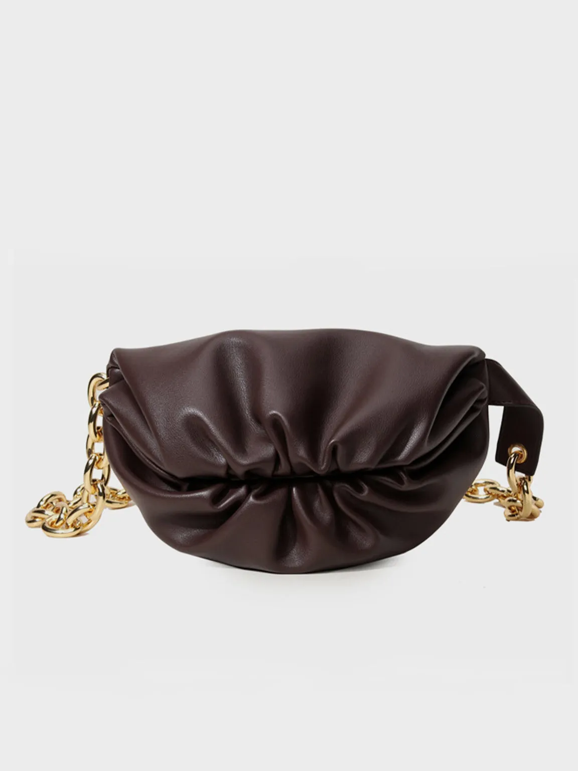Women's Puffy Fanny Pack Cute Soft Leather Pouch Ruched Belt Bag Chunky Golden Chain