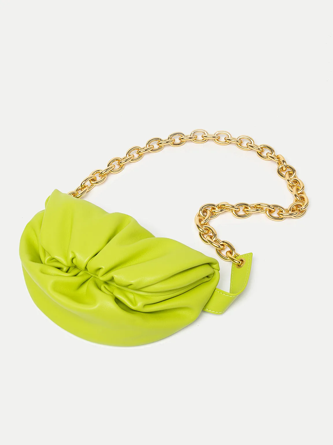 Women's Puffy Fanny Pack Cute Soft Leather Pouch Ruched Belt Bag Chunky Golden Chain