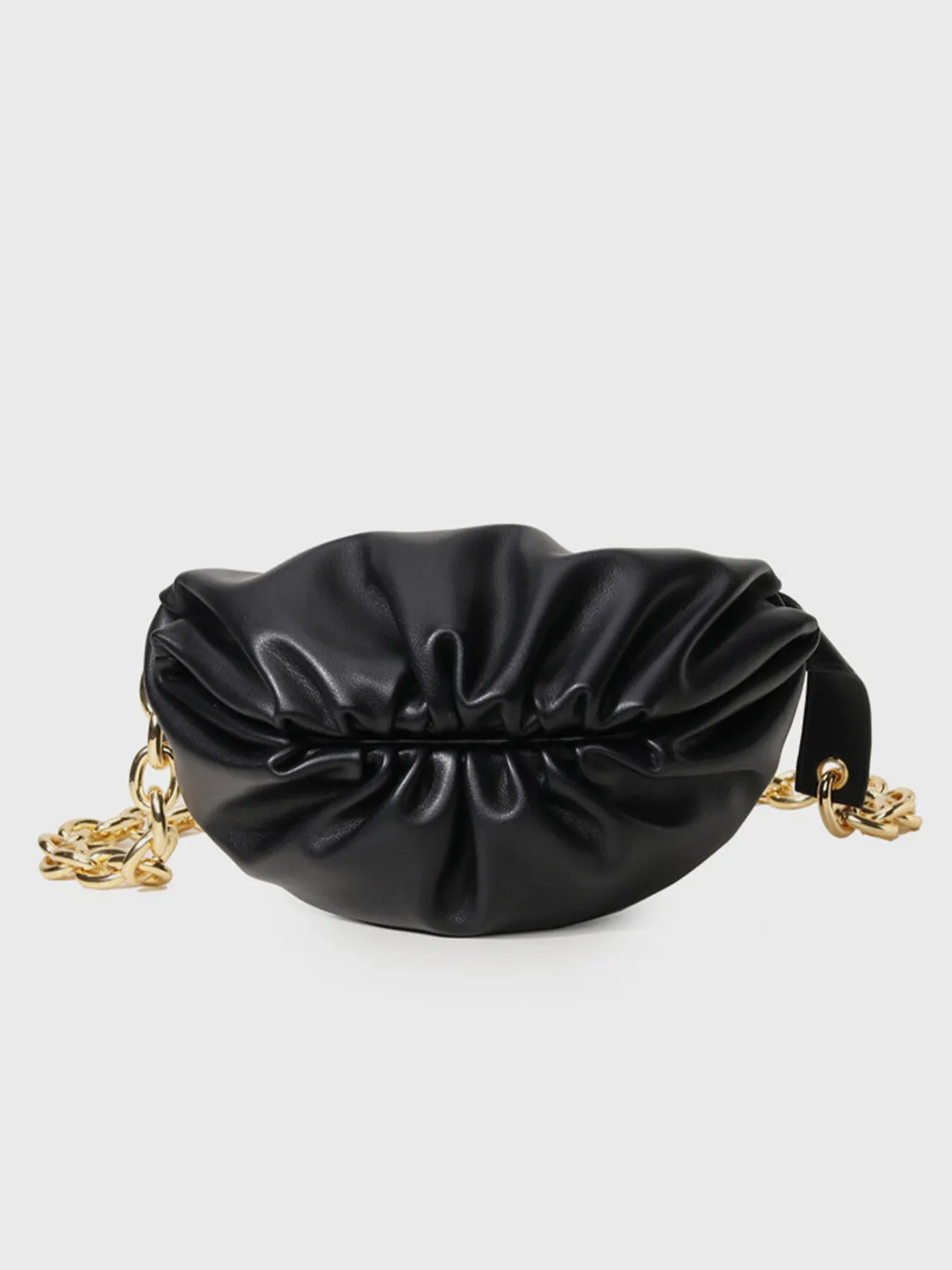 Women's Puffy Fanny Pack Cute Soft Leather Pouch Ruched Belt Bag Chunky Golden Chain
