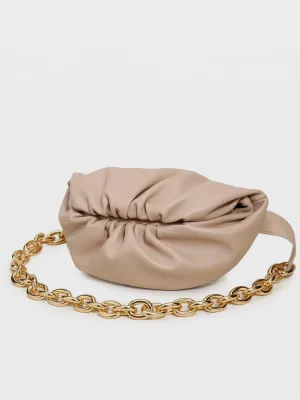 Women's Puffy Fanny Pack Cute Soft Leather Pouch Ruched Belt Bag Chunky Golden Chain