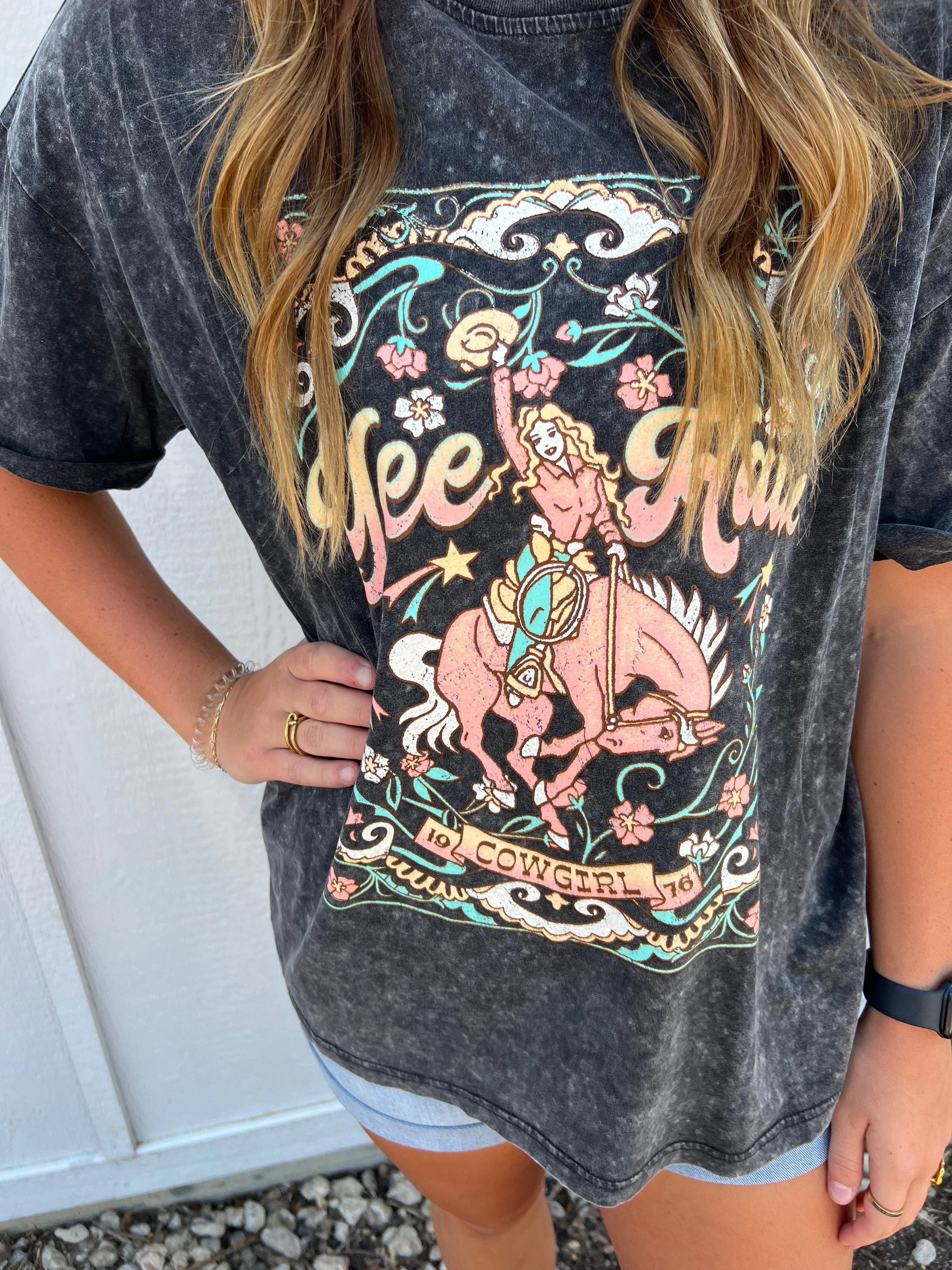 YEE HAW OVERSIZED ACID WASH GRAPHIC TEE