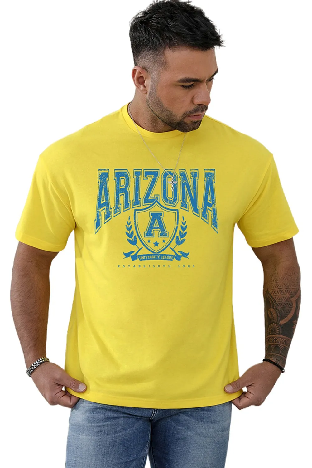 Yellow ARIZONA Graphic Print Short Sleeve Men's Oversized Tee