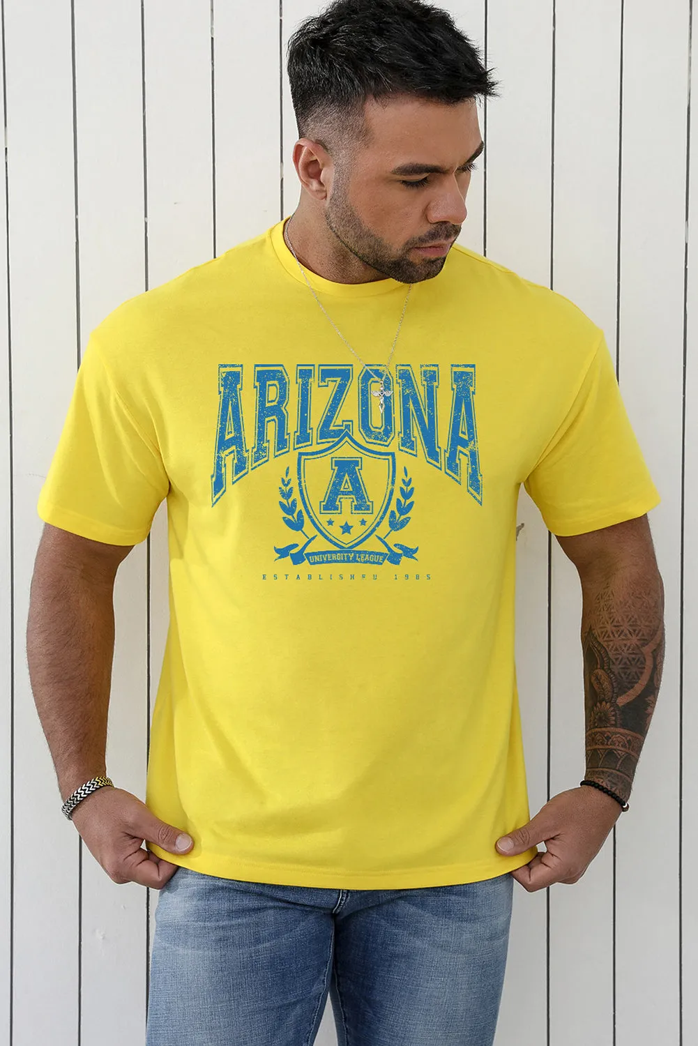 Yellow ARIZONA Graphic Print Short Sleeve Men's Oversized Tee