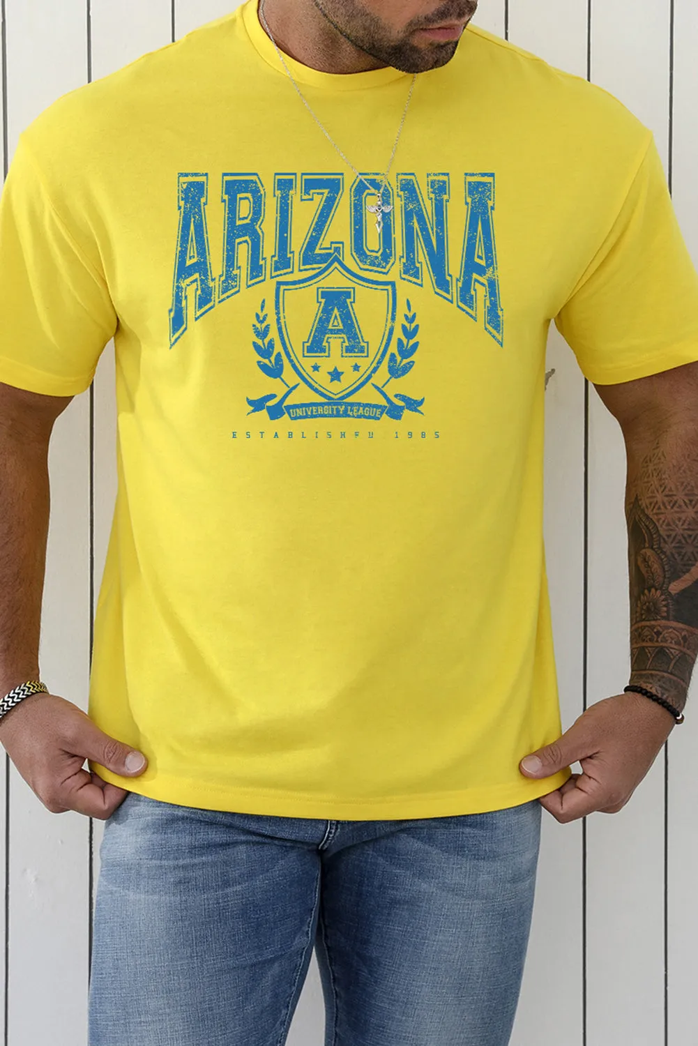 Yellow ARIZONA Graphic Print Short Sleeve Men's Oversized Tee
