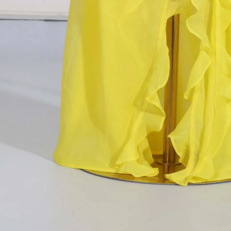 Yellow One Shoulder Asymmetrical Ruffle High Split Maxi Dress