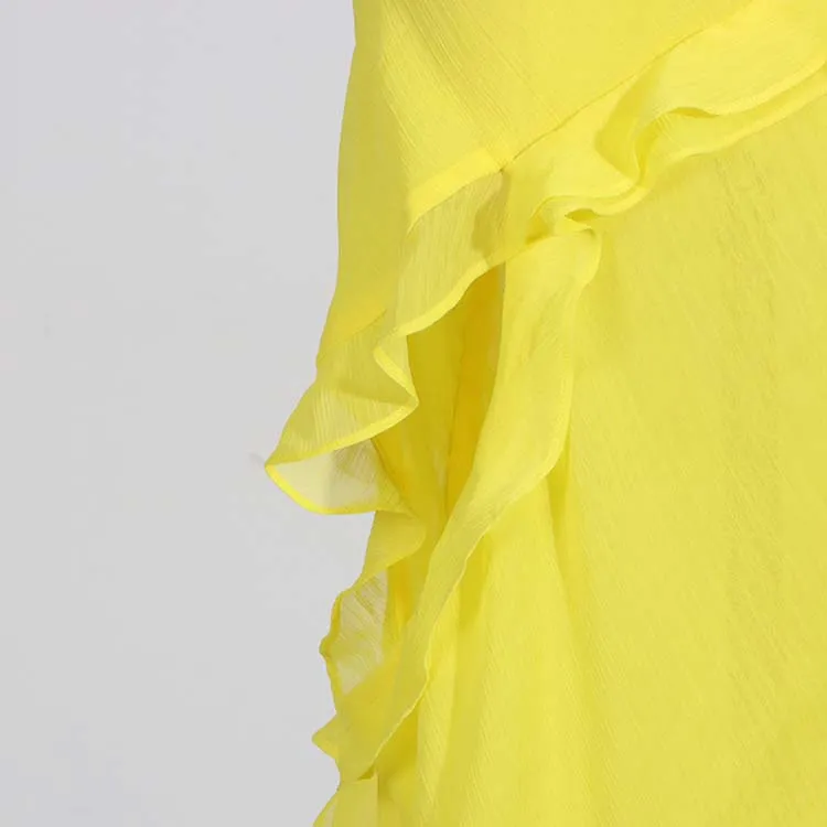 Yellow One Shoulder Asymmetrical Ruffle High Split Maxi Dress