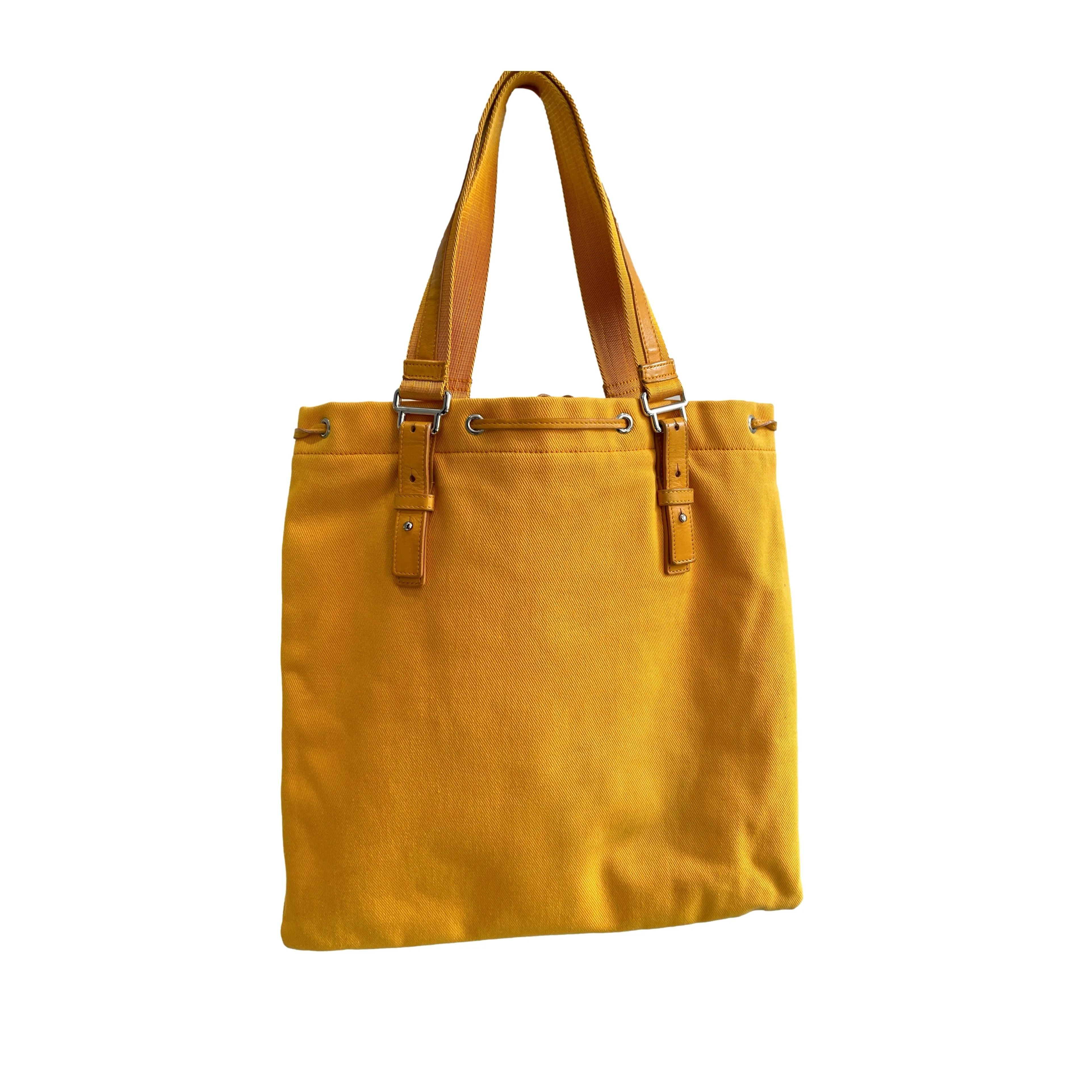 YSL Yellow Canvas Logo Shoulder Tote
