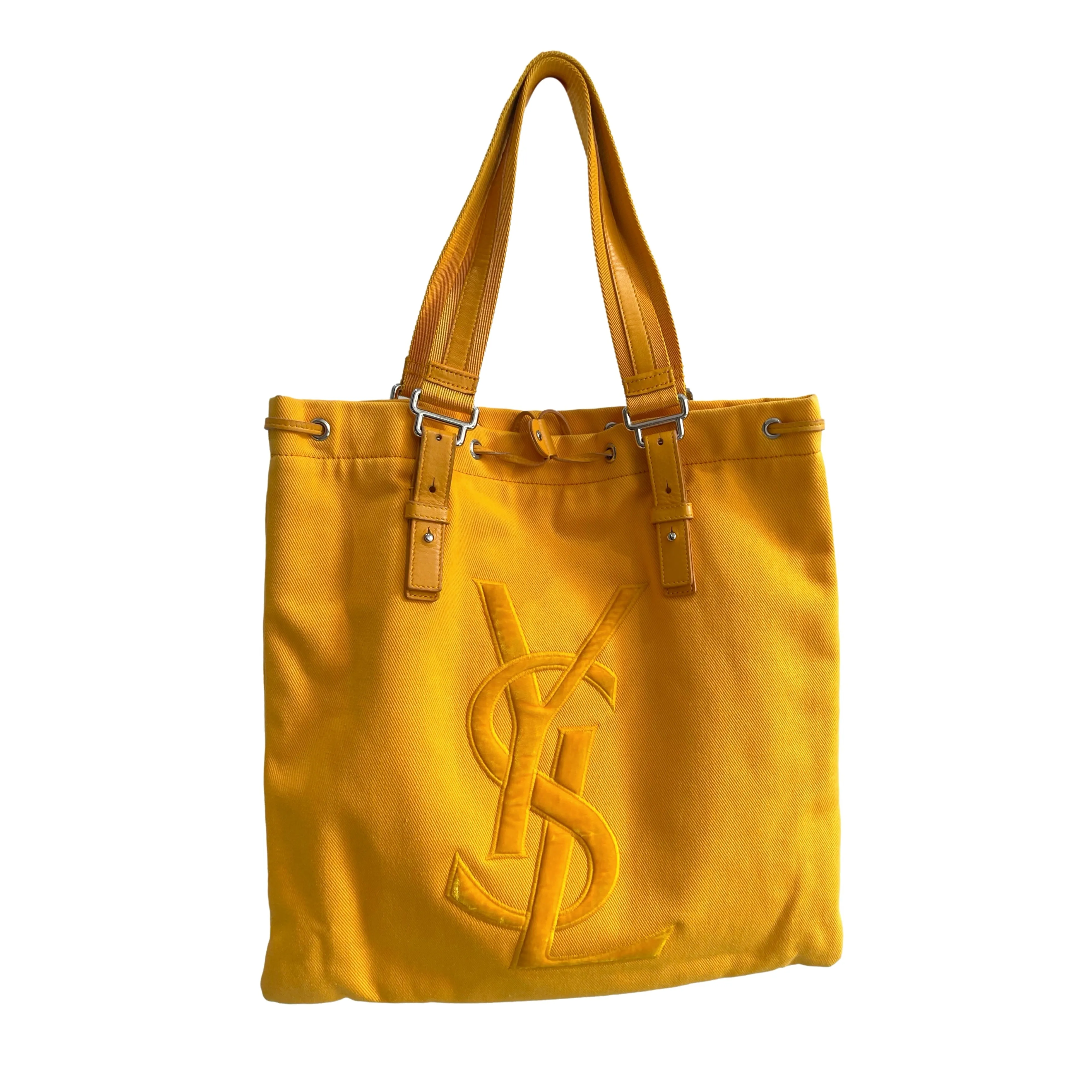 YSL Yellow Canvas Logo Shoulder Tote
