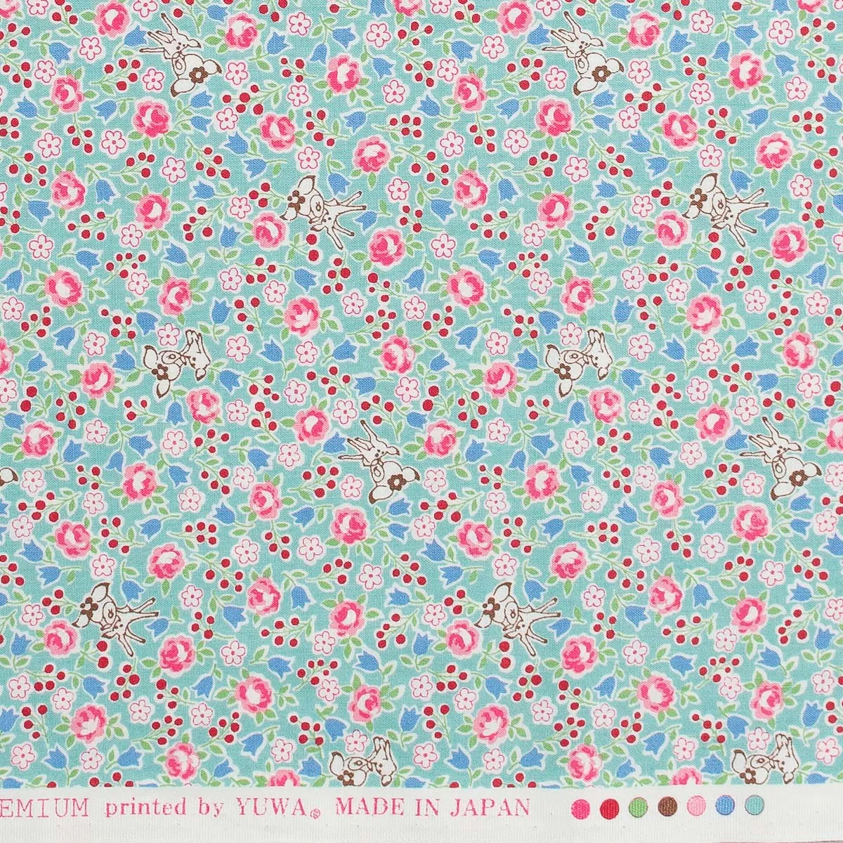 Yuwa: Deer and Tiny Florals on Aqua