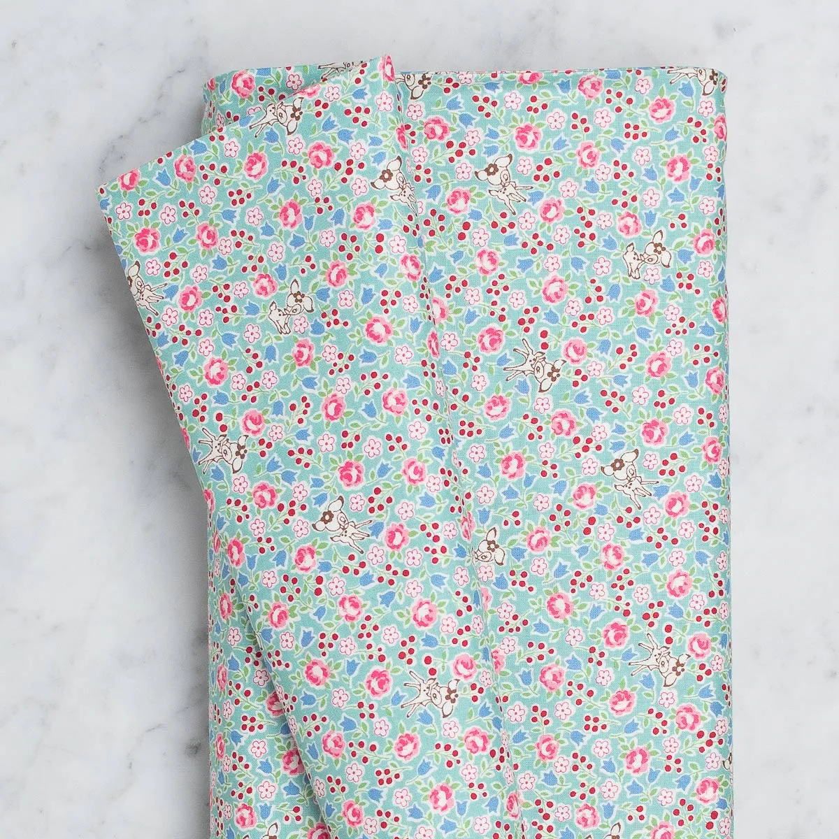 Yuwa: Deer and Tiny Florals on Aqua